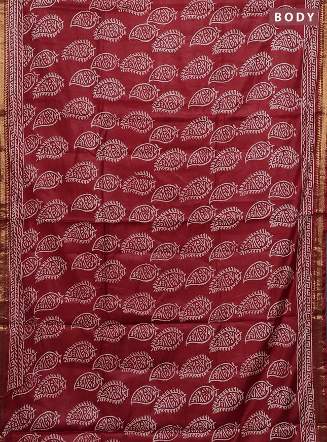 Semi bhagalpuri saree red with allover prints and zari woven border