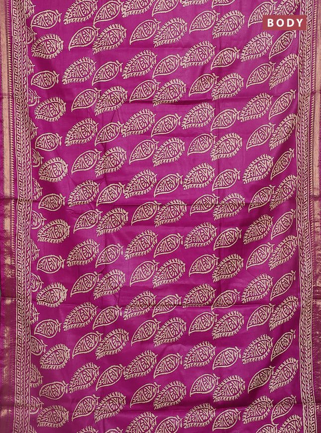 Semi bhagalpuri saree deep purple with allover prints and zari woven border