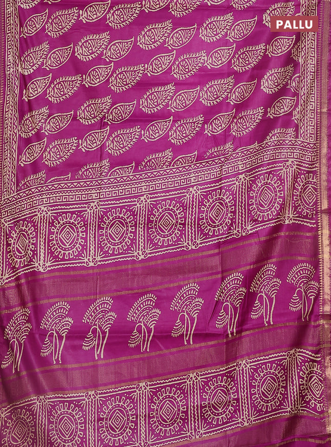Semi bhagalpuri saree deep purple with allover prints and zari woven border