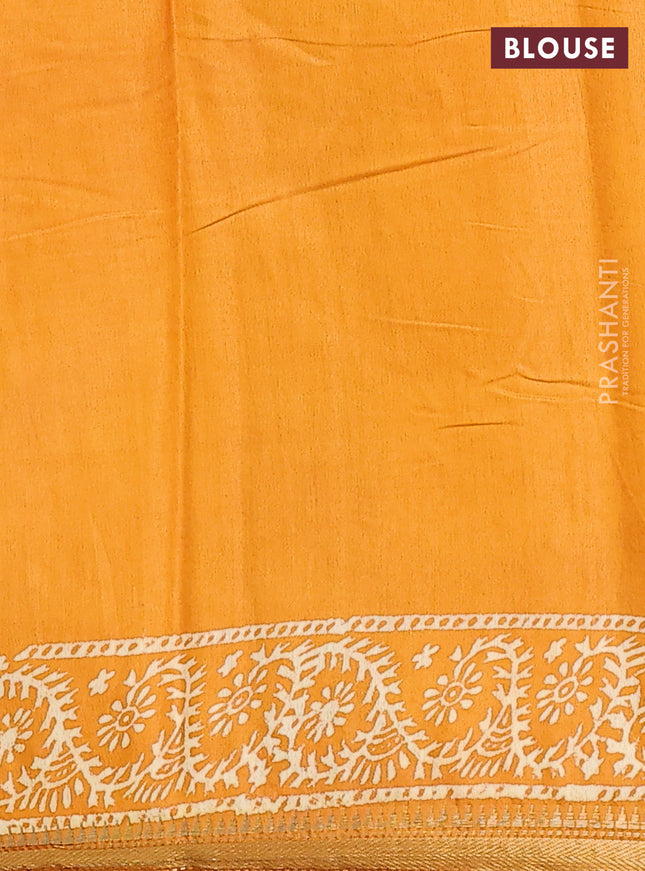 Semi bhagalpuri saree mustard yellow with allover prints and zari woven border