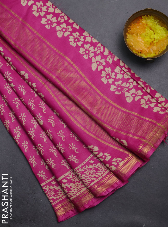 Semi bhagalpuri saree pink with allover prints and zari woven border