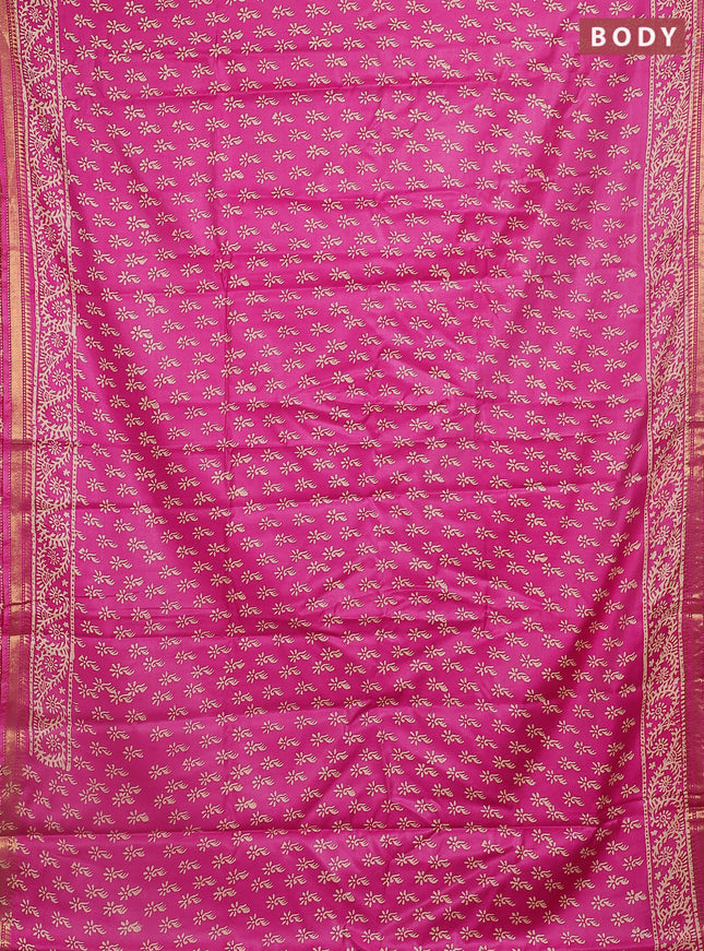 Semi bhagalpuri saree pink with allover prints and zari woven border