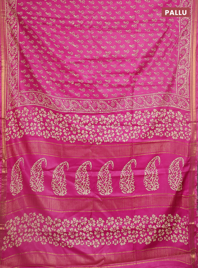Semi bhagalpuri saree pink with allover prints and zari woven border