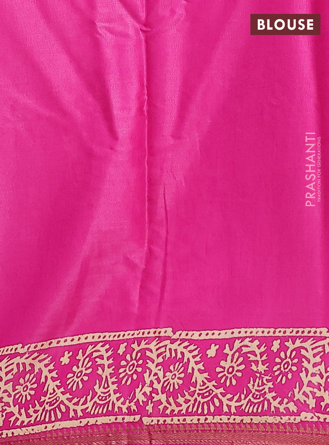 Semi bhagalpuri saree pink with allover prints and zari woven border