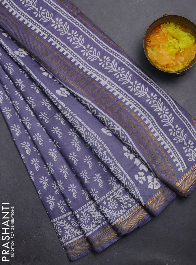 Semi bhagalpuri saree grey with allover prints and zari woven border