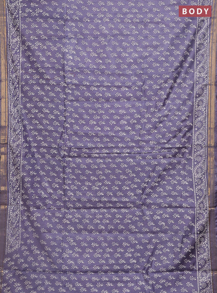 Semi bhagalpuri saree grey with allover prints and zari woven border