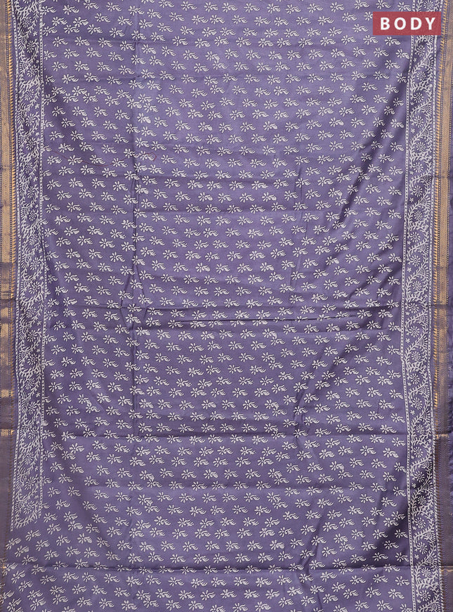 Semi bhagalpuri saree grey with allover prints and zari woven border