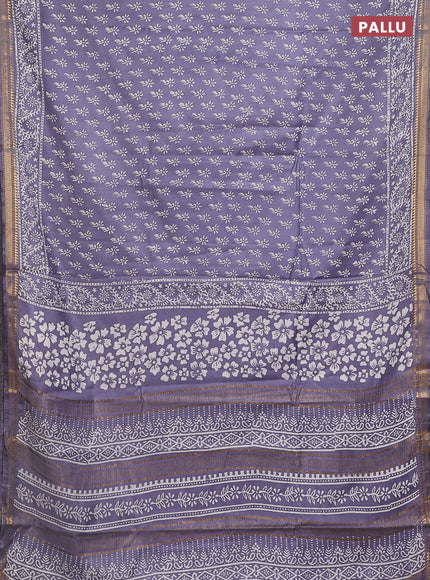 Semi bhagalpuri saree grey with allover prints and zari woven border