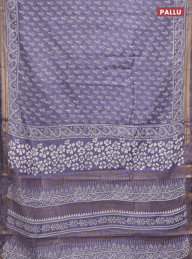 Semi bhagalpuri saree grey with allover prints and zari woven border