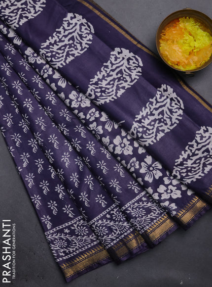 Semi bhagalpuri saree deep jamun with allover prints and zari woven border