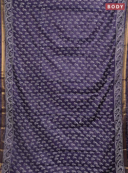 Semi bhagalpuri saree deep jamun with allover prints and zari woven border