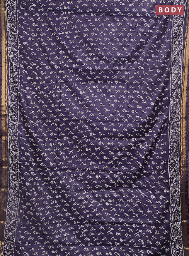 Semi bhagalpuri saree deep jamun with allover prints and zari woven border