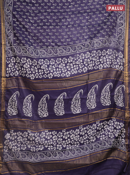 Semi bhagalpuri saree deep jamun with allover prints and zari woven border