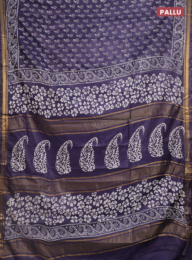 Semi bhagalpuri saree deep jamun with allover prints and zari woven border