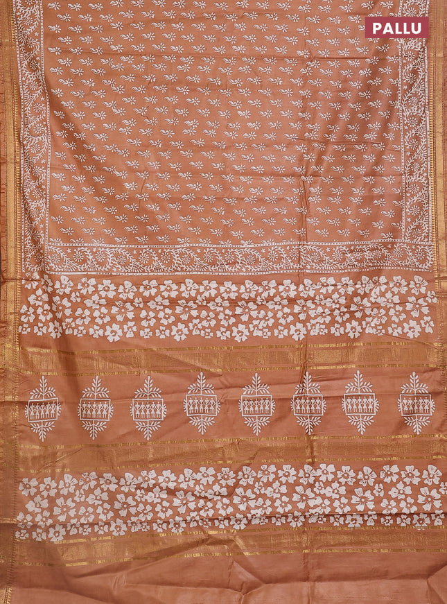 Semi bhagalpuri saree sandal with allover prints and zari woven border