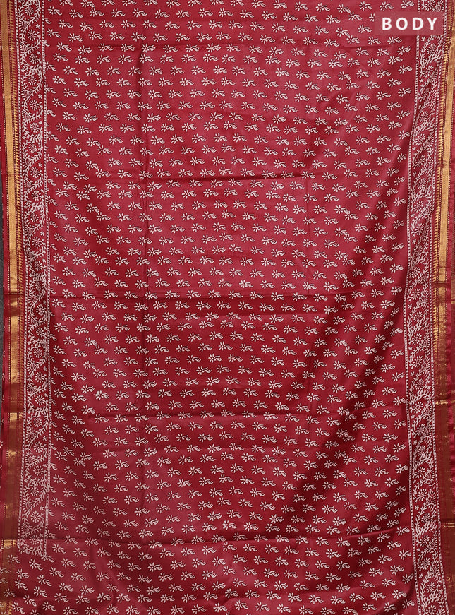 Semi bhagalpuri saree maroon with allover prints and zari woven border