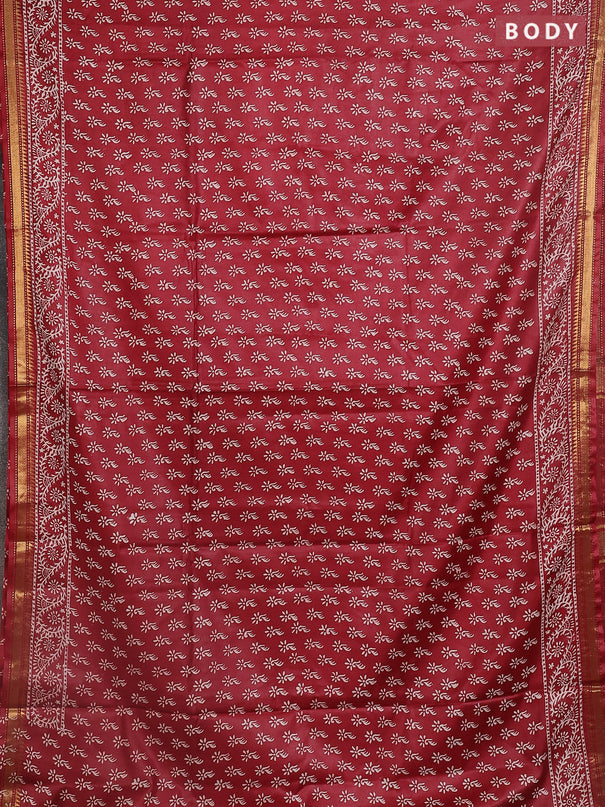 Semi bhagalpuri saree maroon with allover prints and zari woven border