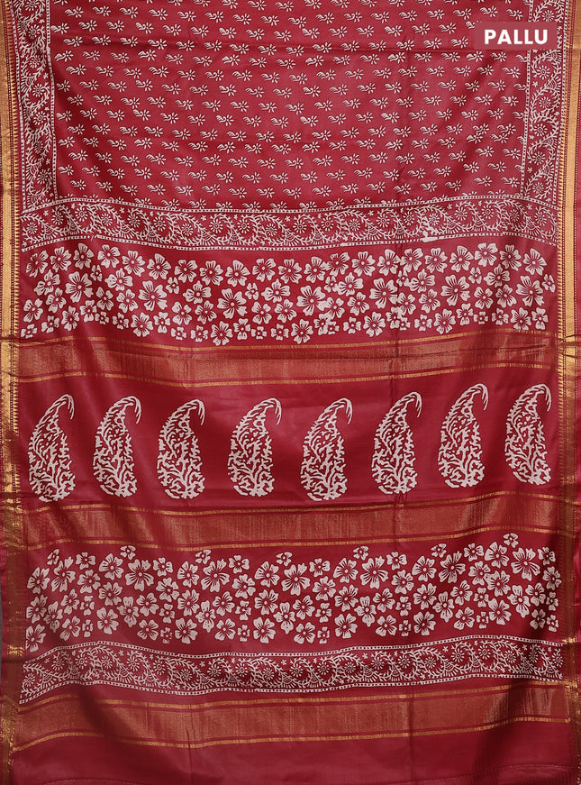 Semi bhagalpuri saree maroon with allover prints and zari woven border