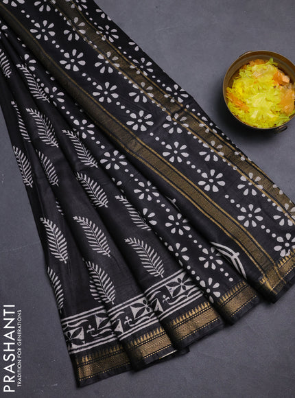 Semi bhagalpuri saree black with allover prints and zari woven border
