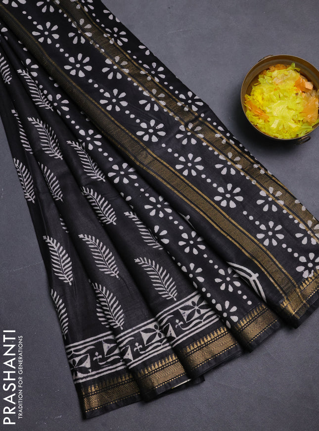 Semi bhagalpuri saree black with allover prints and zari woven border