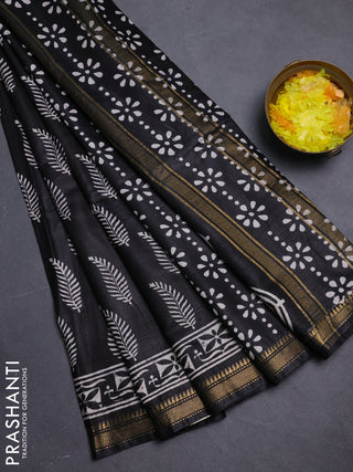 Semi bhagalpuri saree black with allover prints and zari woven border