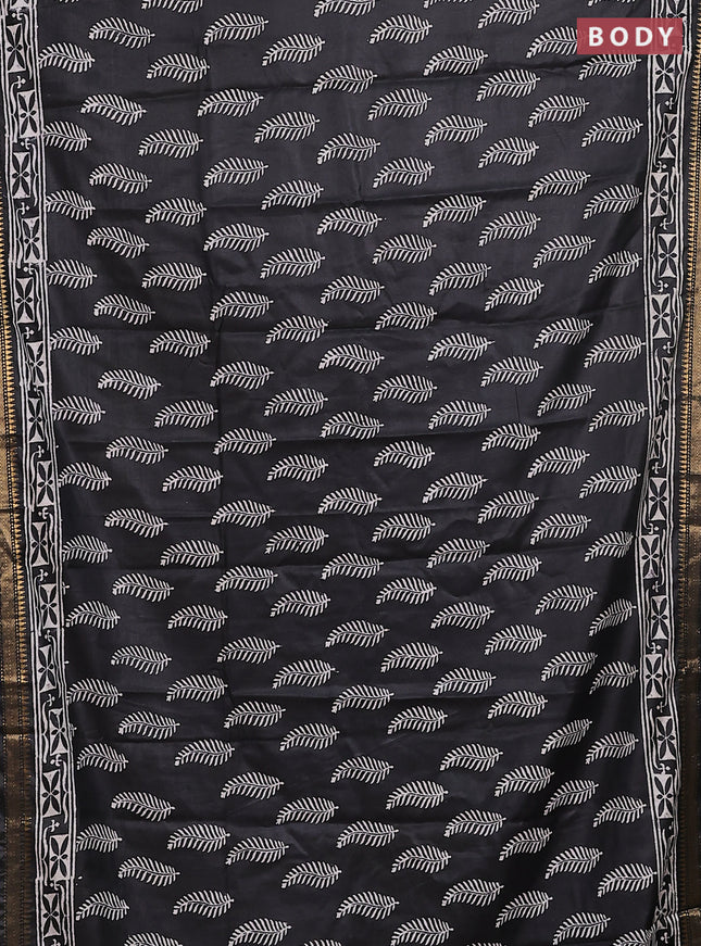 Semi bhagalpuri saree black with allover prints and zari woven border