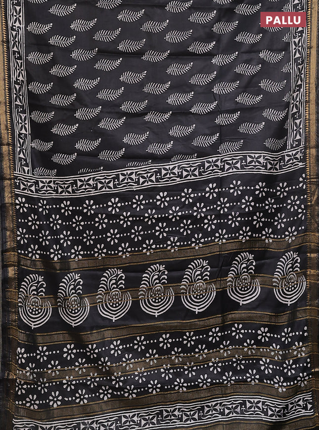 Semi bhagalpuri saree black with allover prints and zari woven border