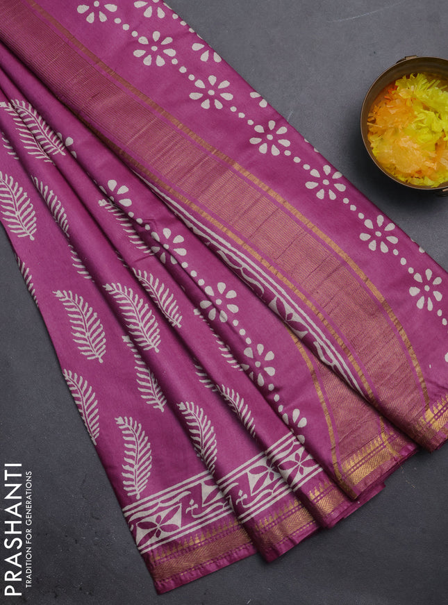 Semi bhagalpuri saree purple with allover prints and zari woven border