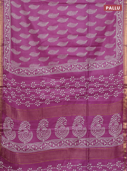 Semi bhagalpuri saree purple with allover prints and zari woven border