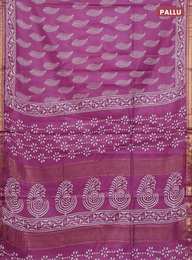 Semi bhagalpuri saree purple with allover prints and zari woven border