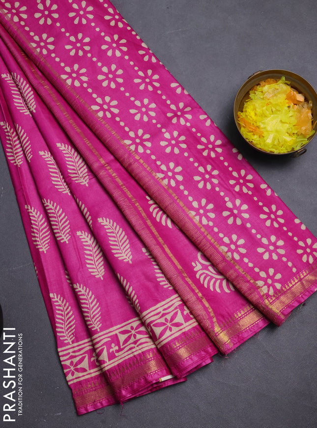 Semi bhagalpuri saree pink with allover prints and zari woven border