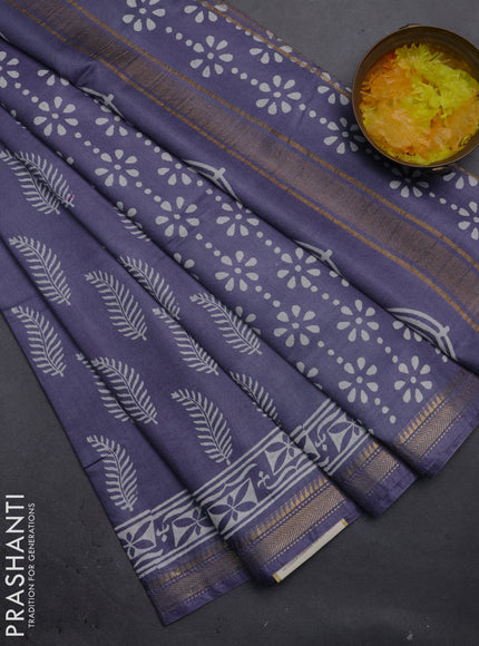 Semi bhagalpuri saree grey with allover prints and zari woven border