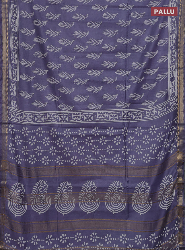 Semi bhagalpuri saree grey with allover prints and zari woven border