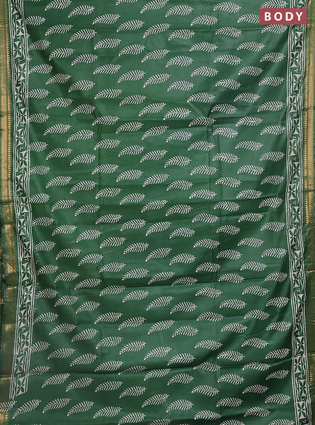 Semi bhagalpuri saree green with allover prints and zari woven border