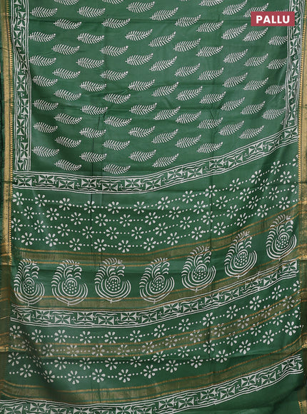 Semi bhagalpuri saree green with allover prints and zari woven border
