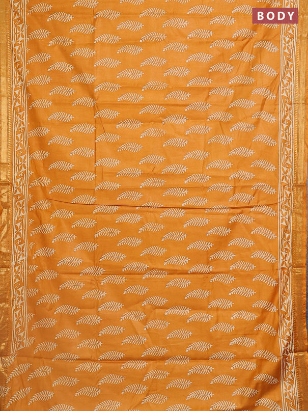 Semi bhagalpuri saree mustard yellow with allover prints and zari woven border