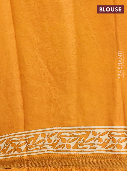 Semi bhagalpuri saree mustard yellow with allover prints and zari woven border