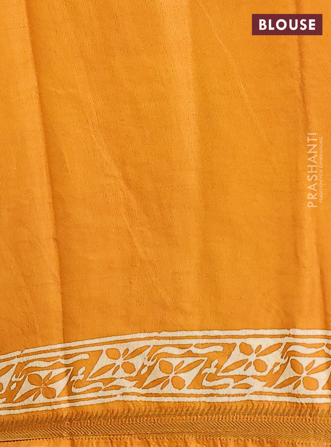 Semi bhagalpuri saree mustard yellow with allover prints and zari woven border