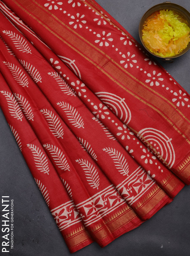 Semi bhagalpuri saree red with allover prints and zari woven border