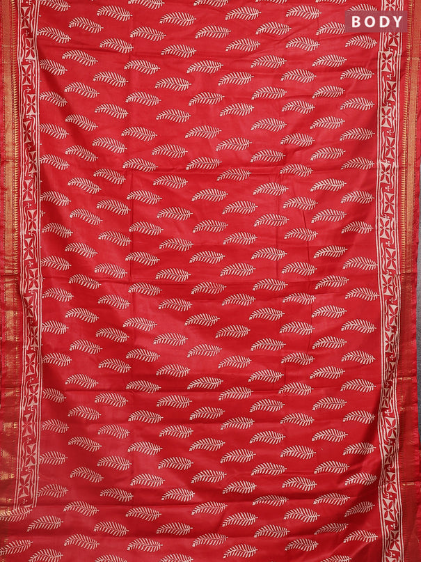Semi bhagalpuri saree red with allover prints and zari woven border