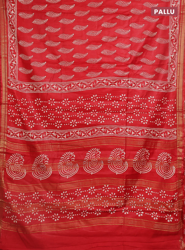 Semi bhagalpuri saree red with allover prints and zari woven border