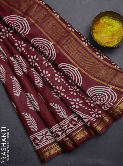 Semi bhagalpuri saree maroon with allover prints and zari woven border