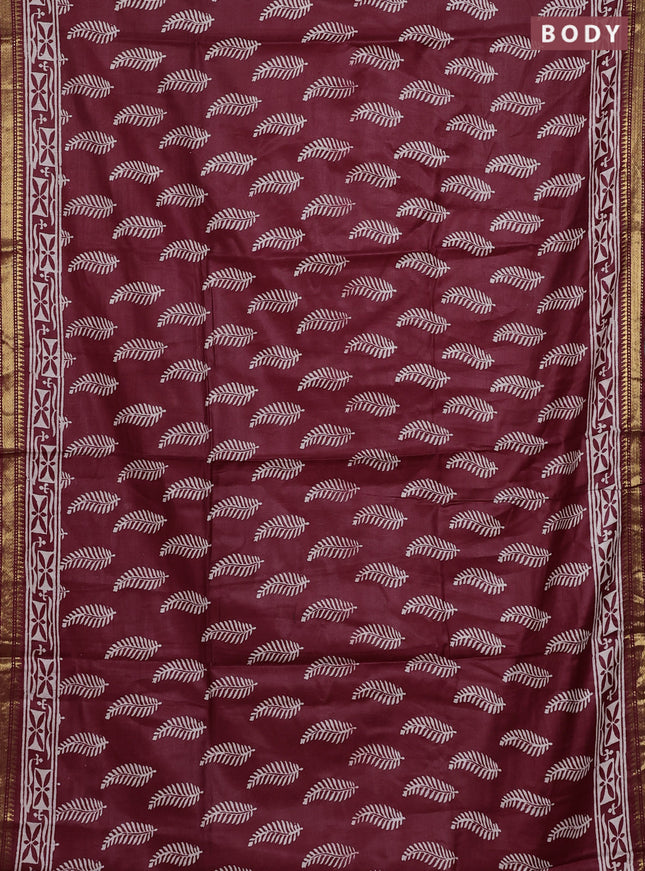 Semi bhagalpuri saree maroon with allover prints and zari woven border