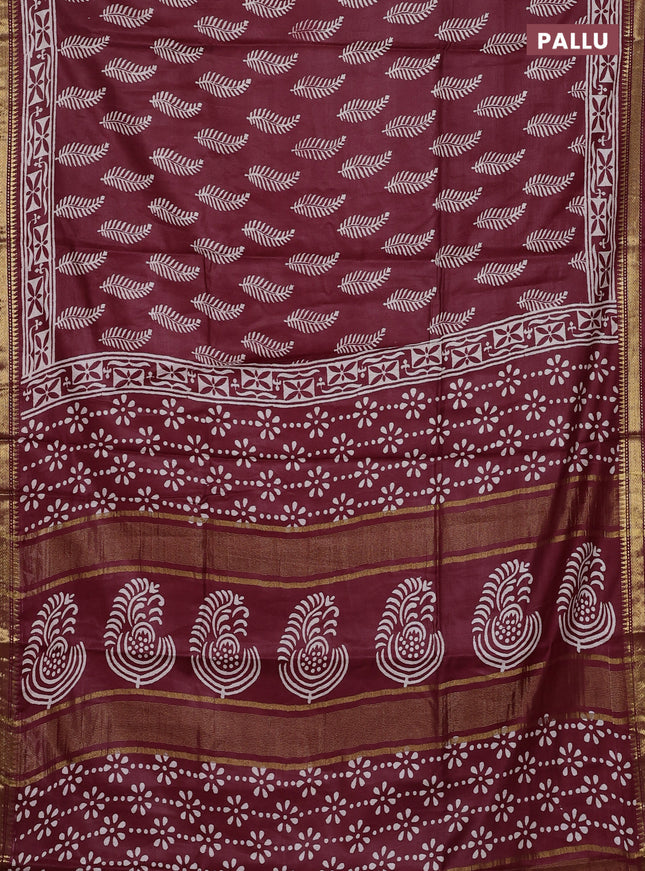 Semi bhagalpuri saree maroon with allover prints and zari woven border