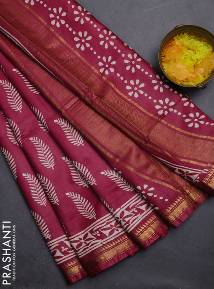 Semi bhagalpuri saree maroon shade with allover prints and zari woven border