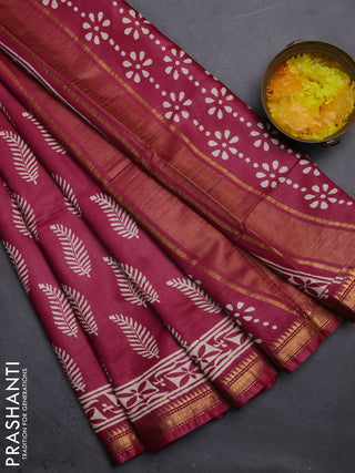 Semi bhagalpuri saree maroon shade with allover prints and zari woven border