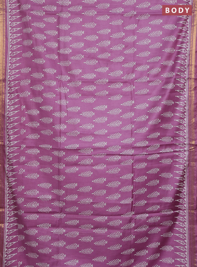 Semi bhagalpuri saree lavender with allover prints and zari woven border