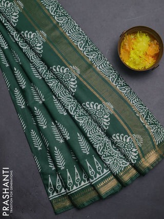 Semi bhagalpuri saree green with allover prints and zari woven border