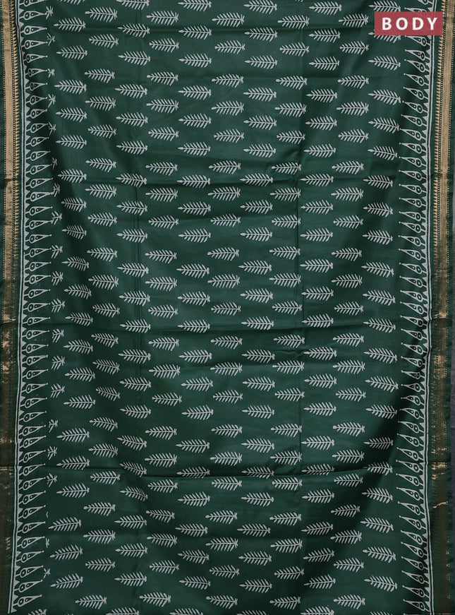Semi bhagalpuri saree green with allover prints and zari woven border