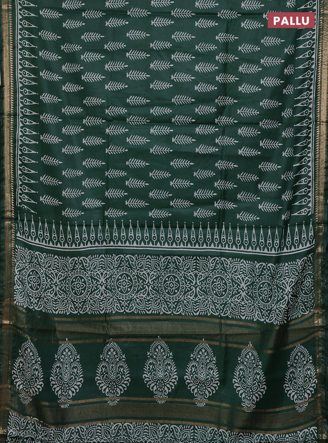 Semi bhagalpuri saree green with allover prints and zari woven border